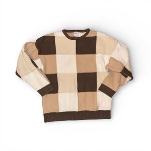 Men's Brown and Cream Checkered Sweater